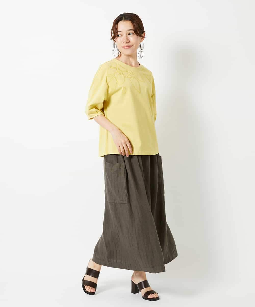 NHHHD66300 GIANNI LO GIUDICE(小さいサイズ)(メゾン ドゥ サンク) 麻ストライプスカート ベージュ