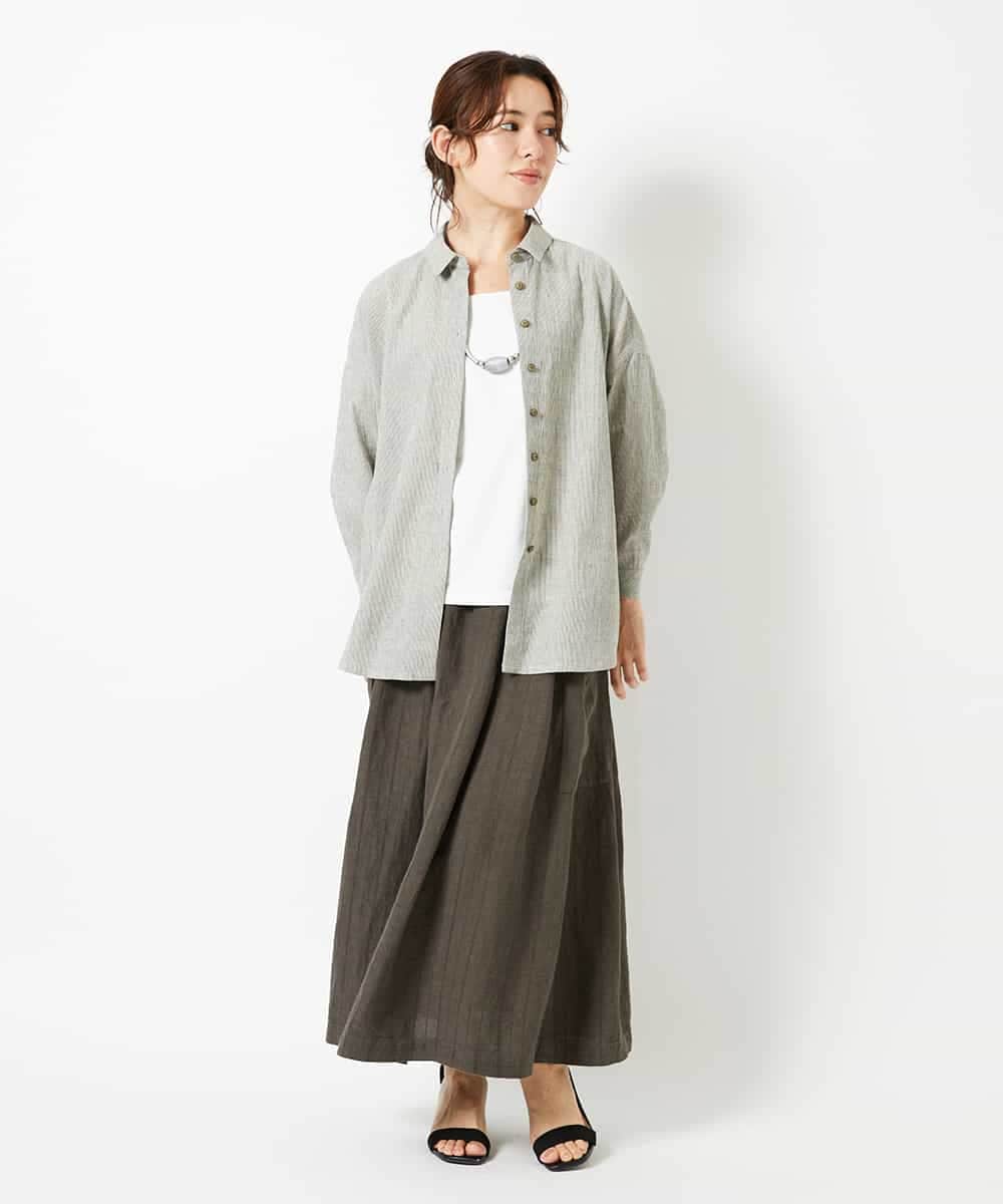 NHHHD66300 GIANNI LO GIUDICE(小さいサイズ)(メゾン ドゥ サンク) 麻ストライプスカート ベージュ