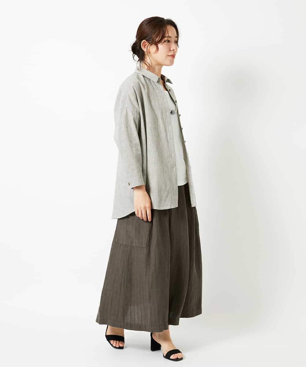 NHHHD66300 GIANNI LO GIUDICE(小さいサイズ)(メゾン ドゥ サンク) 麻ストライプスカート ベージュ