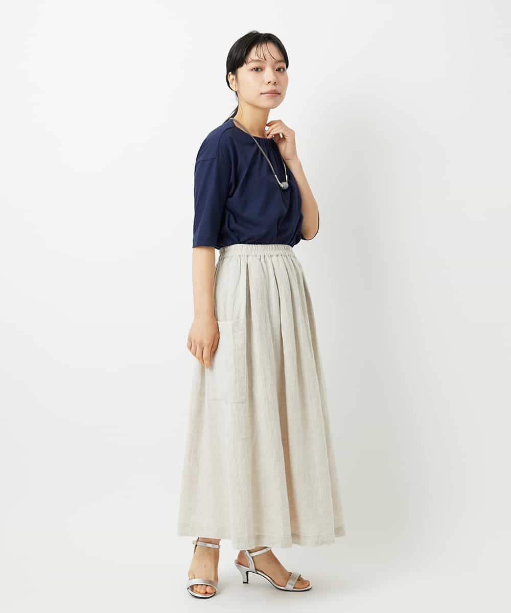 NHHHD66300 GIANNI LO GIUDICE(小さいサイズ)(メゾン ドゥ サンク) 麻ストライプスカート ベージュ