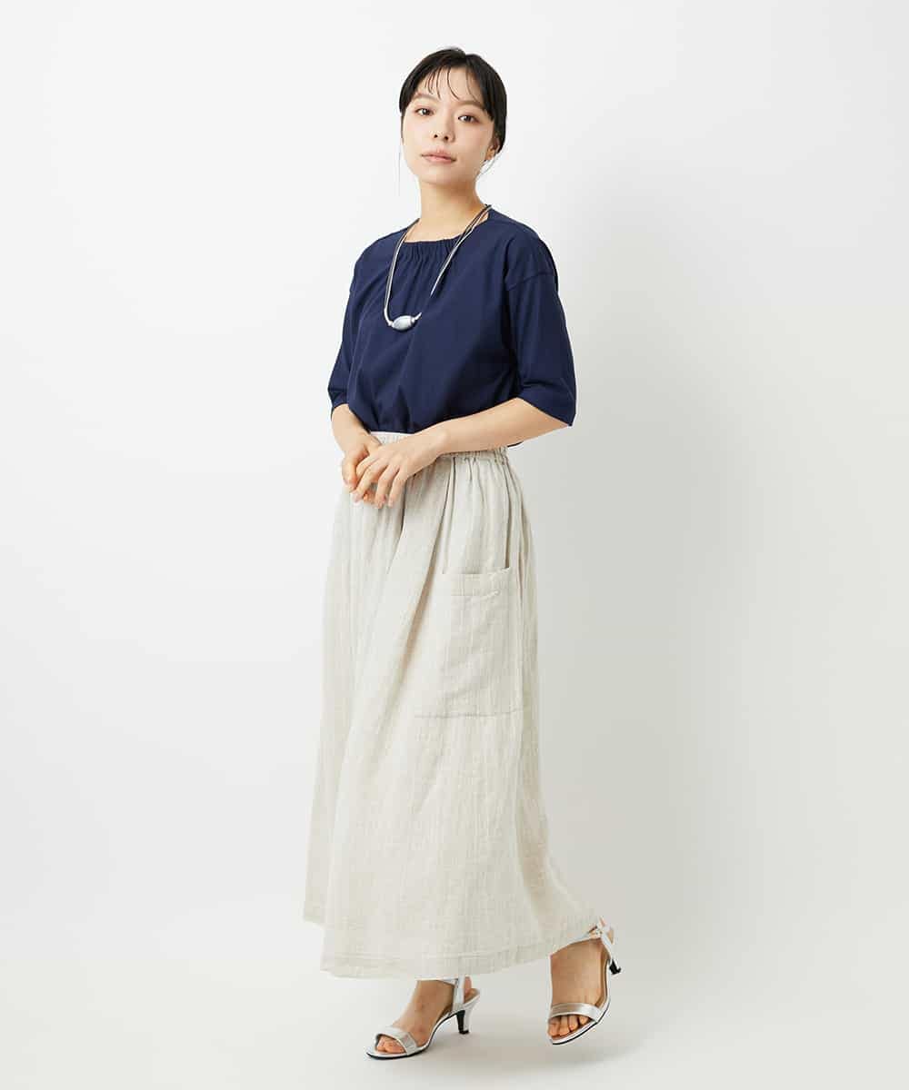 NHHHD66300 GIANNI LO GIUDICE(小さいサイズ)(メゾン ドゥ サンク) 麻ストライプスカート ベージュ