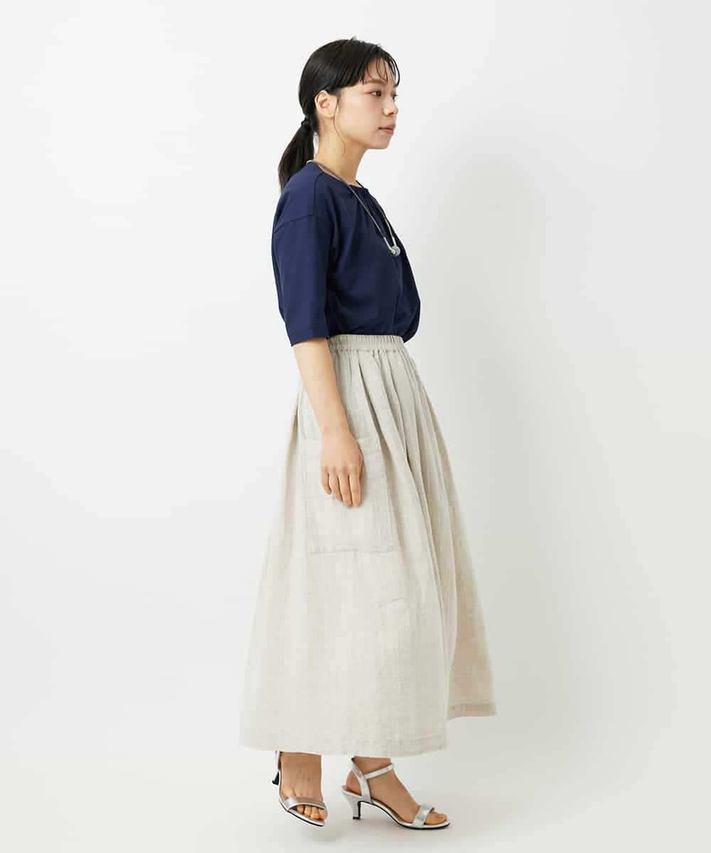 NHHHD66300 GIANNI LO GIUDICE(小さいサイズ)(メゾン ドゥ サンク) 麻ストライプスカート ベージュ