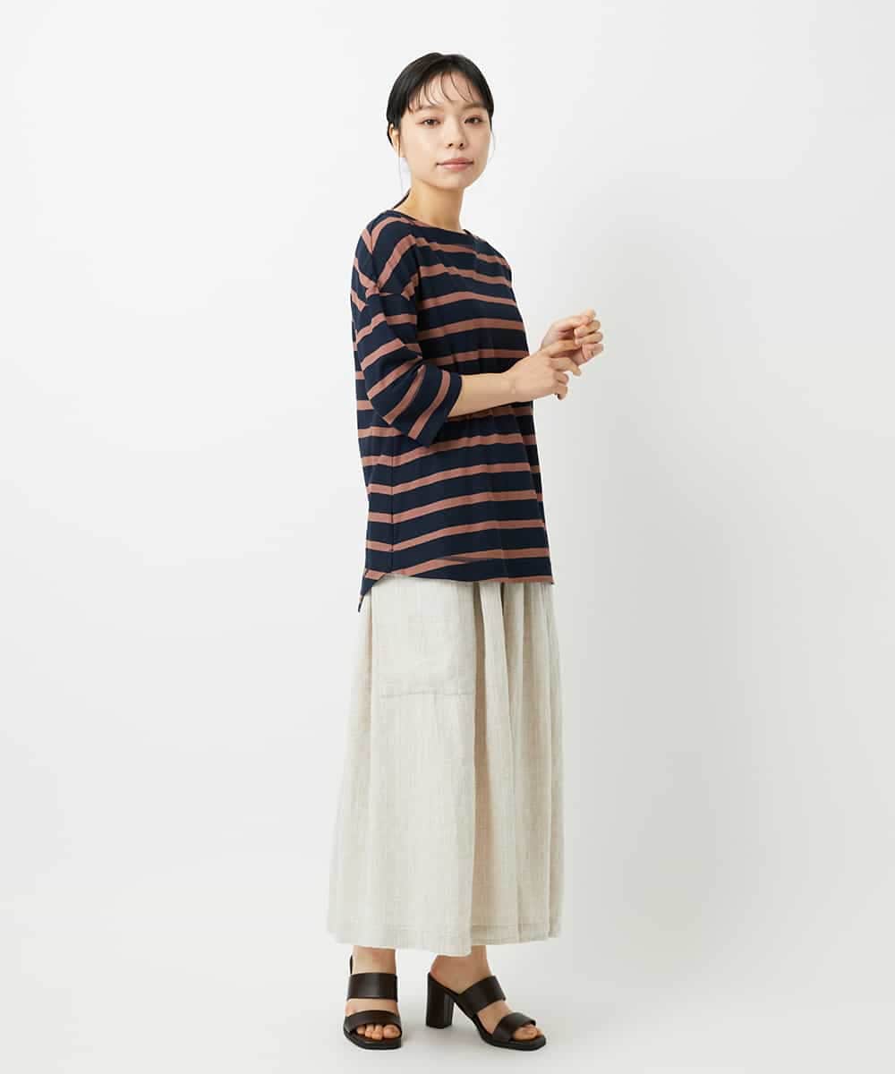 NHHHD66300 GIANNI LO GIUDICE(小さいサイズ)(メゾン ドゥ サンク) 麻ストライプスカート ベージュ