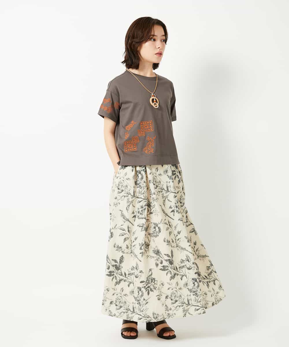 NHHHF91290 GIANNI LO GIUDICE(小さいサイズ)(メゾン ドゥ サンク) 淡彩フラワープリントスカート ベージュ