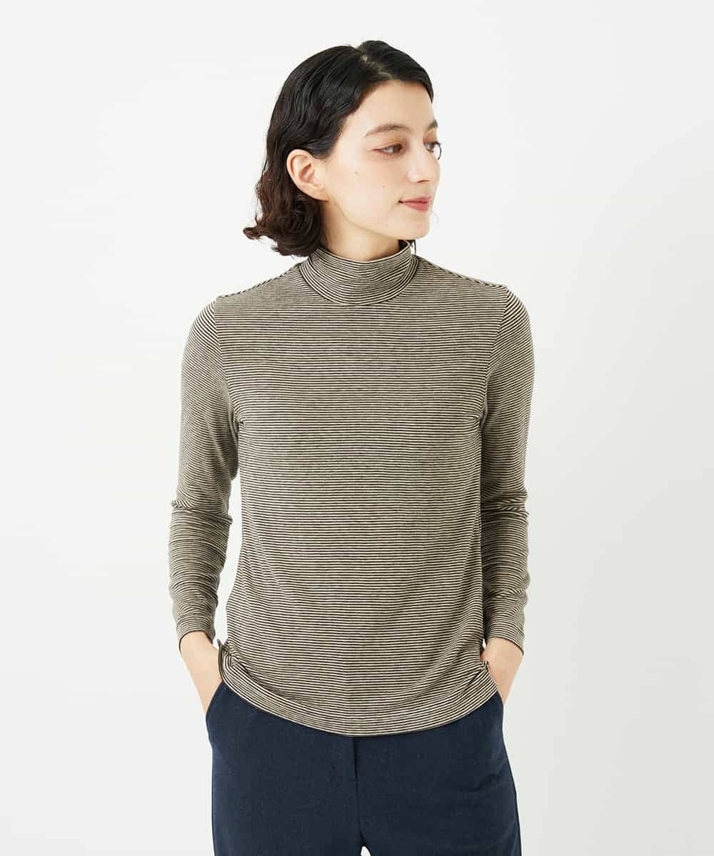 NHKAF85130 GIANNI LO GIUDICE(小さいサイズ)(メゾン ドゥ サンク) ミッププロッサムベア天ボーダー柄ハイネックカットソー ベージュ