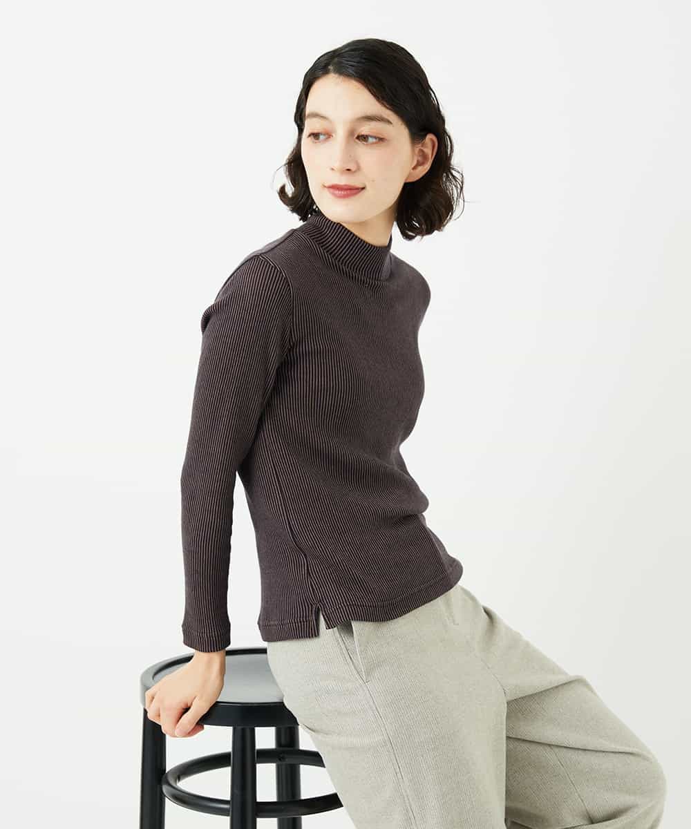 NHKAF86090 GIANNI LO GIUDICE(小さいサイズ)(メゾン ドゥ サンク) エアーコットンストライプ柄ハイネックカットソー ネイビー×ベージュ