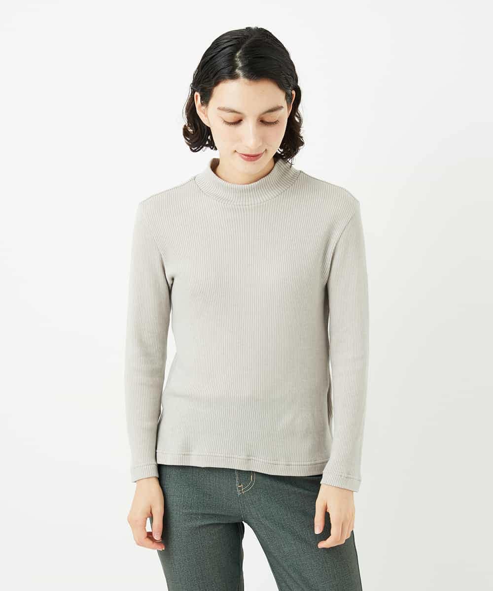NHKAF86090 GIANNI LO GIUDICE(小さいサイズ)(メゾン ドゥ サンク) エアーコットンストライプ柄ハイネックカットソー ライトグレー×アイボリー