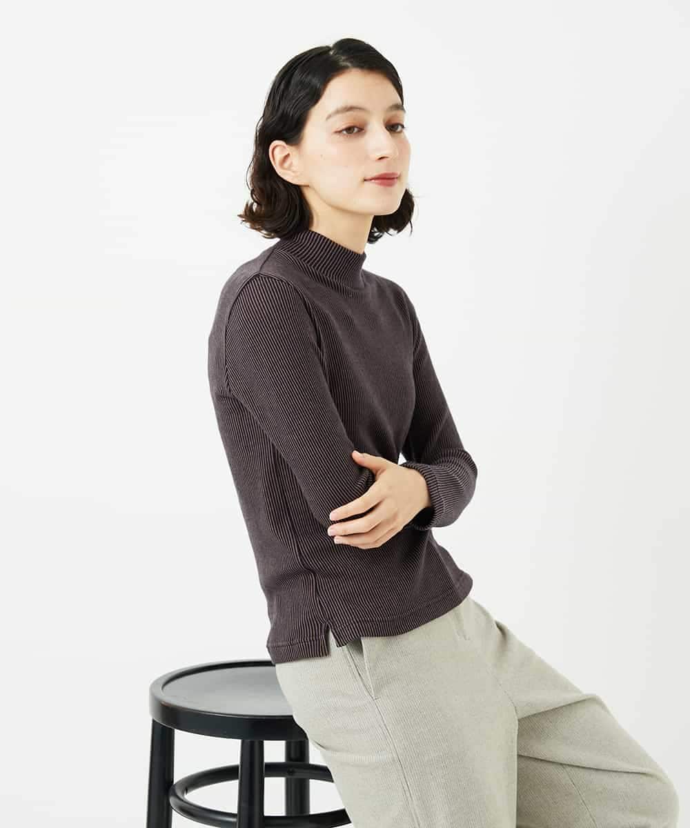 NHKAF86090 GIANNI LO GIUDICE(小さいサイズ)(メゾン ドゥ サンク) エアーコットンストライプ柄ハイネックカットソー ライトグレー×アイボリー