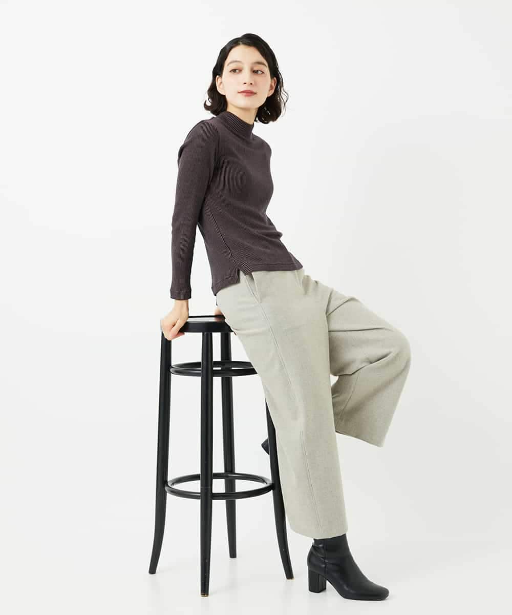 NHKAF86090 GIANNI LO GIUDICE(小さいサイズ)(メゾン ドゥ サンク) エアーコットンストライプ柄ハイネックカットソー ライトグレー×アイボリー