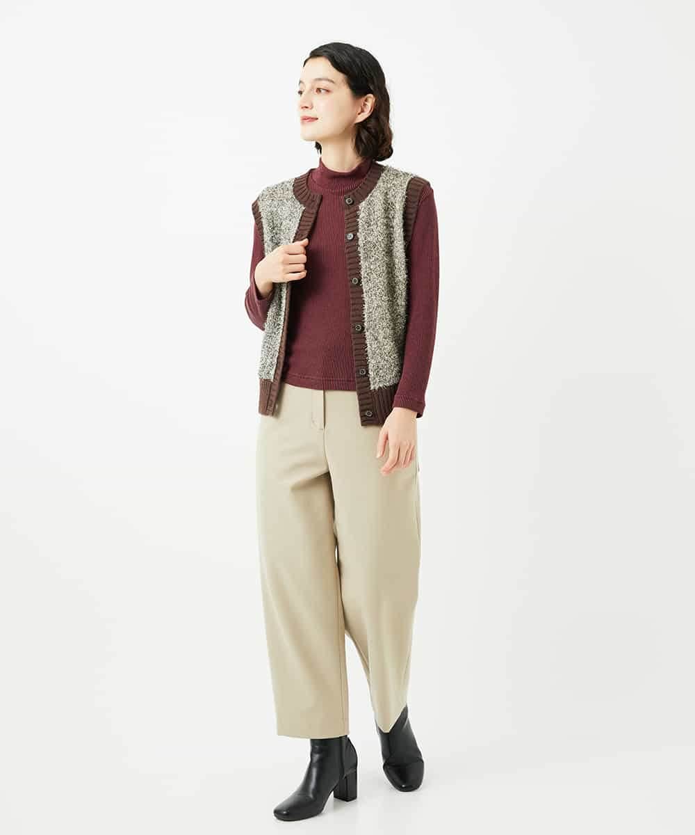 NHKAF86090 GIANNI LO GIUDICE(小さいサイズ)(メゾン ドゥ サンク) エアーコットンストライプ柄ハイネックカットソー ライトグレー×アイボリー