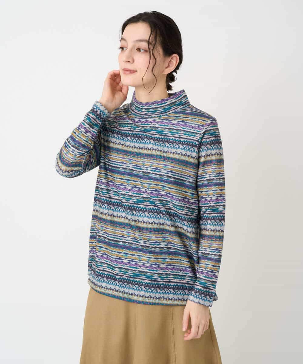 NHKCE51180 GIANNI LO GIUDICE(小さいサイズ)(メゾン ドゥ サンク) [日本製]編地柄プリントカットソー グリーン