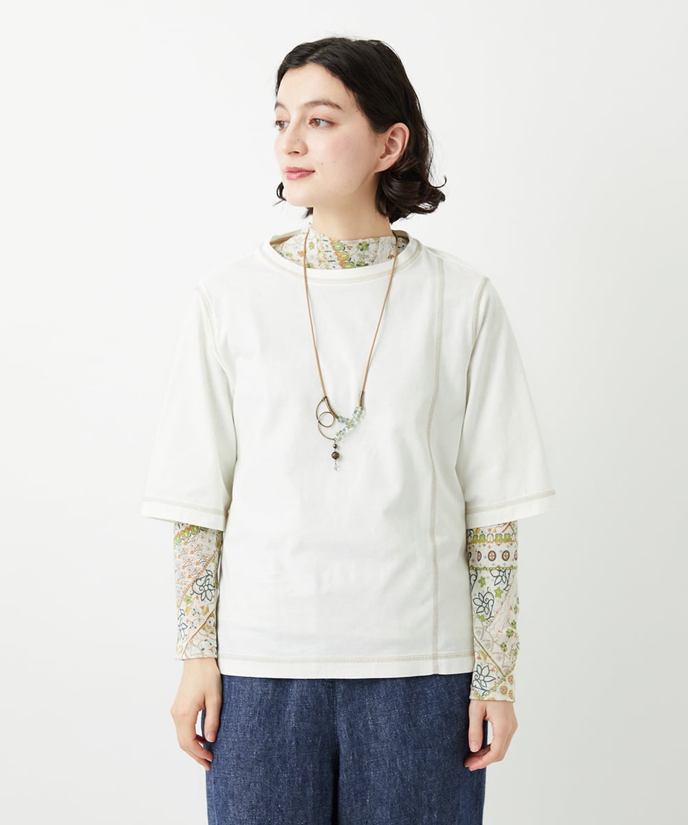 NHKGE40210 GIANNI LO GIUDICE(小さいサイズ)(メゾン ドゥ サンク) クールローレルスカイコットTシャツ アイボリー