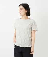 NHKGE47170 GIANNI LO GIUDICE(小さいサイズ)(メゾン ドゥ サンク) [日本製]麻混シャーリングフレンチスリーブカットソー ライトブルー