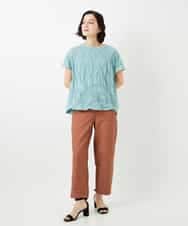 NHKGE47170 GIANNI LO GIUDICE(小さいサイズ)(メゾン ドゥ サンク) [日本製]麻混シャーリングフレンチスリーブカットソー ライトブルー