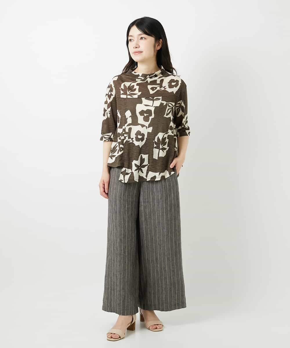 NHKGE50270 GIANNI LO GIUDICE(小さいサイズ)(メゾン ドゥ サンク) [日本製]アイアスポップフラワープリントイレヘムカットソー カーキブラウン