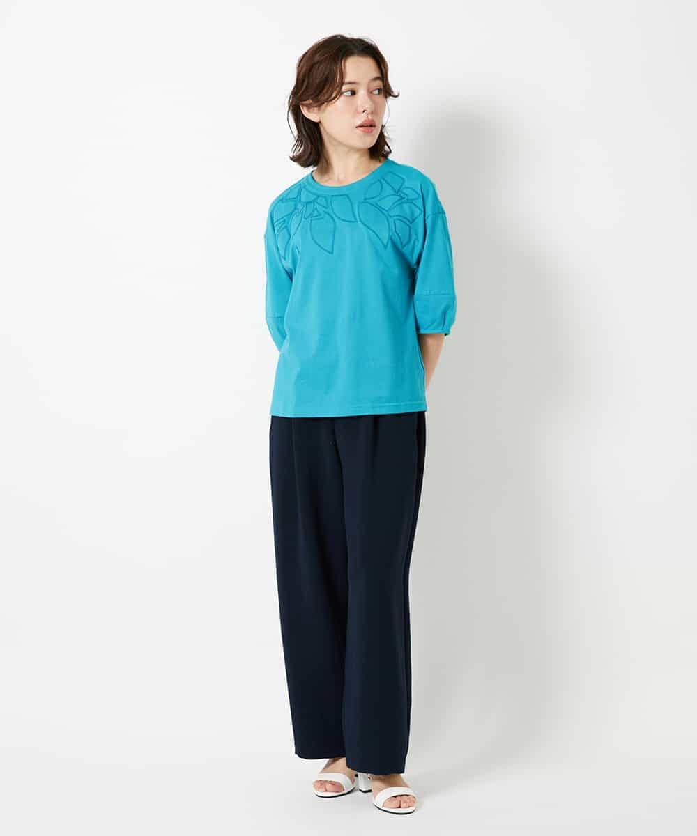 NHKHD66150 GIANNI LO GIUDICE(小さいサイズ)(メゾン ドゥ サンク) ボタニカル刺繍天竺カットソー イエロー