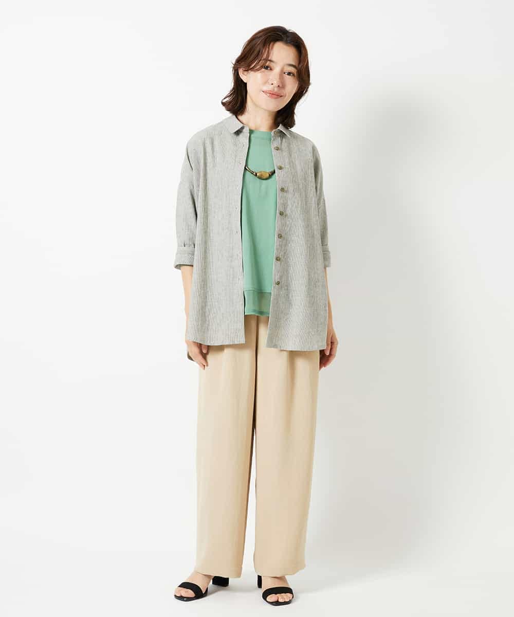 NHKHD67110 GIANNI LO GIUDICE(小さいサイズ)(メゾン ドゥ サンク) チュール切替え天竺カットソー グリーン