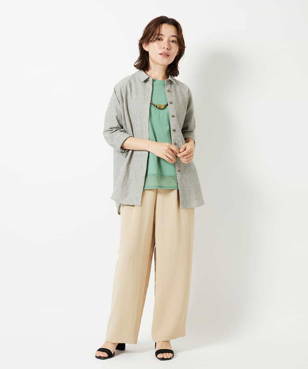 NHKHD67110 GIANNI LO GIUDICE(小さいサイズ)(メゾン ドゥ サンク) チュール切替え天竺カットソー グリーン