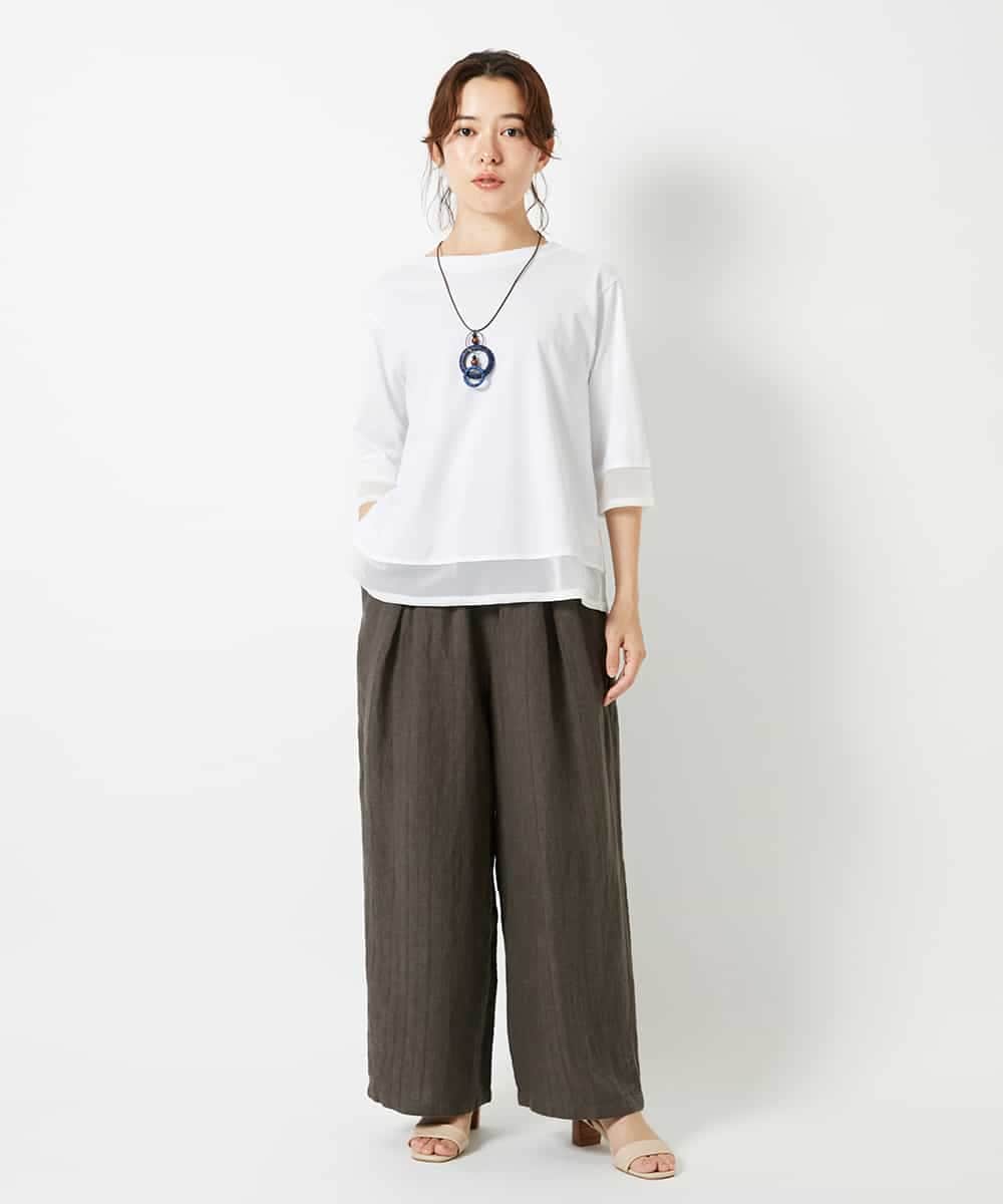 NHKHD67110 GIANNI LO GIUDICE(小さいサイズ)(メゾン ドゥ サンク) チュール切替え天竺カットソー グリーン