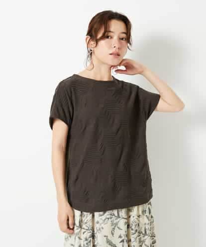 NHKHD69140  [日本製]ドットタックフレンチスリーブ異素材ドッキングカットソー
