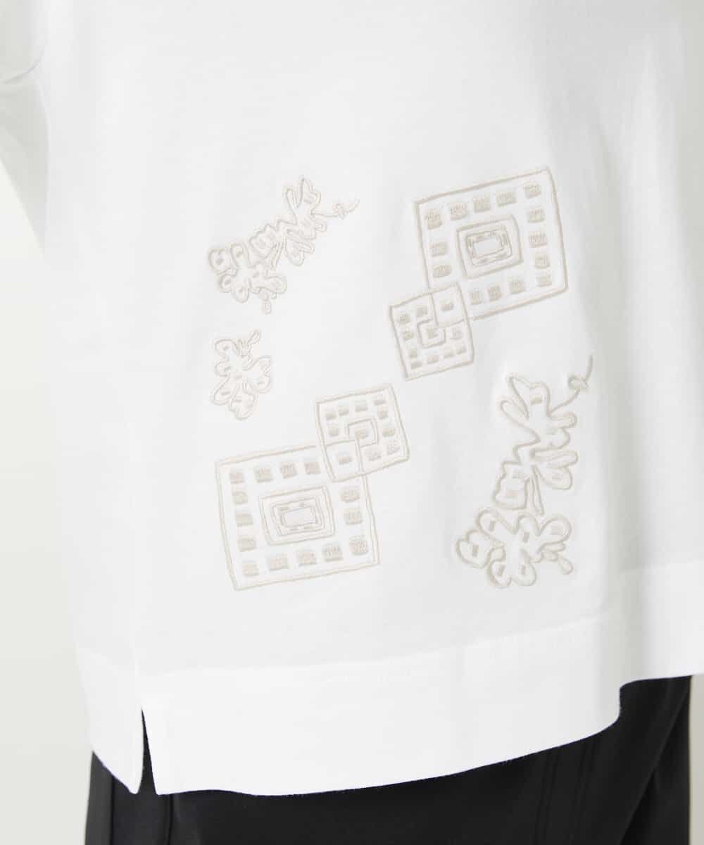 NHKHE61170 GIANNI LO GIUDICE(小さいサイズ)(メゾン ドゥ サンク) コットン天竺刺繍カットソー ホワイト