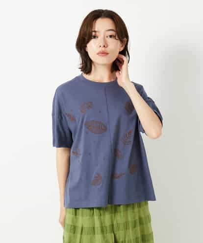 NHKHE62180  コットン天竺リーフ刺繍カットソー