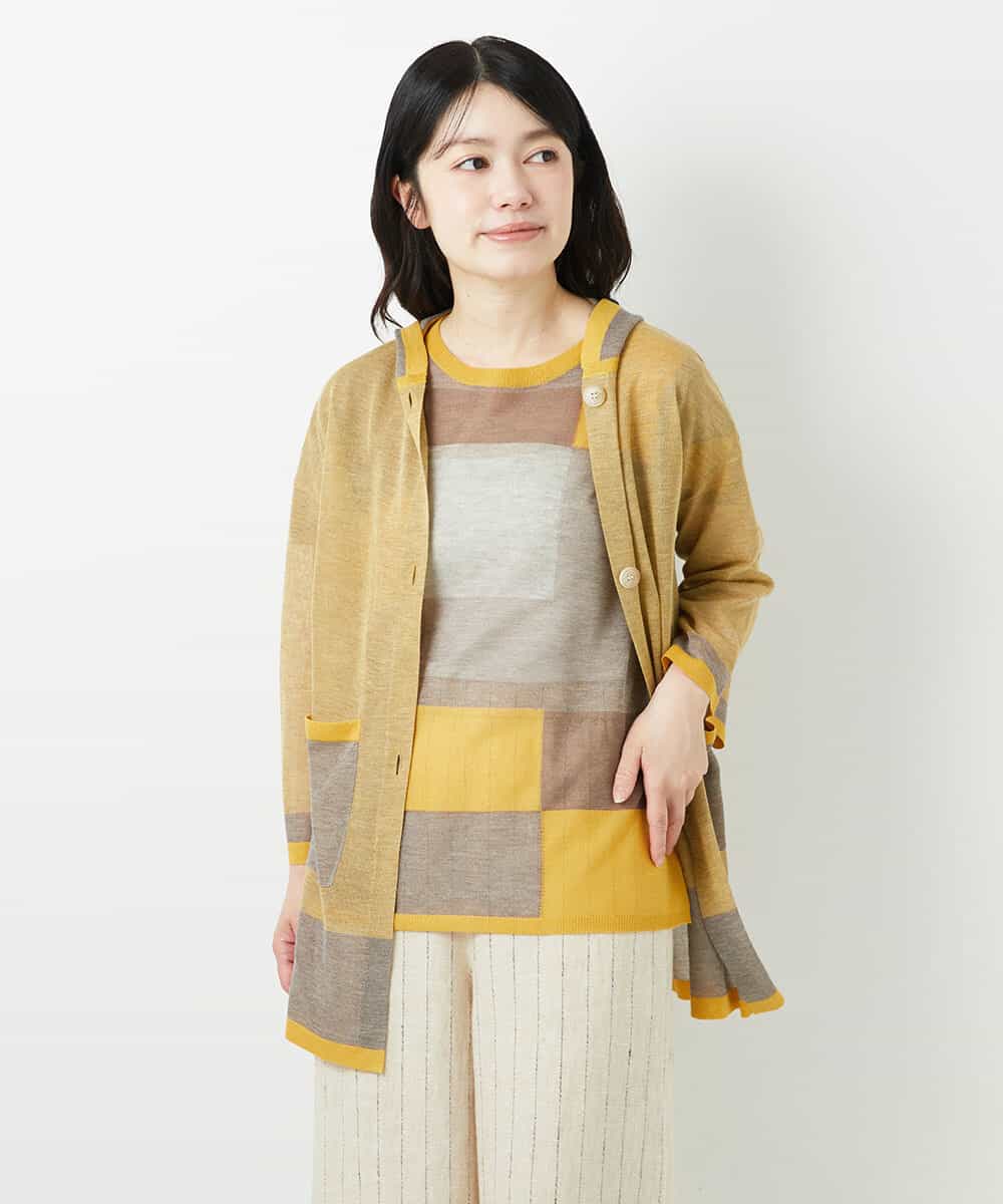 NHSGE50330 GIANNI LO GIUDICE(小さいサイズ)(メゾン ドゥ サンク) [アンサンブル対応]LEVITAロングニットカーディガン マスタード系