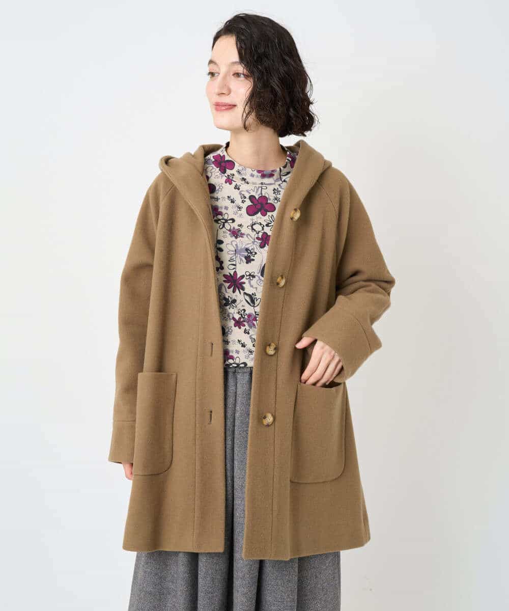 NHVAE32590 GIANNI LO GIUDICE(小さいサイズ)(メゾン ドゥ サンク) ウールモッサフーディーコート ベージュ
