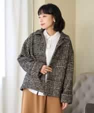 NHVAH36690 GIANNI LO GIUDICE(小さいサイズ)(メゾン ドゥ サンク) [日本製]グレンチェックツイードコート ブラック