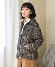NHVAH36690 GIANNI LO GIUDICE(小さいサイズ)(メゾン ドゥ サンク) [日本製]グレンチェックツイードコート ブラック
