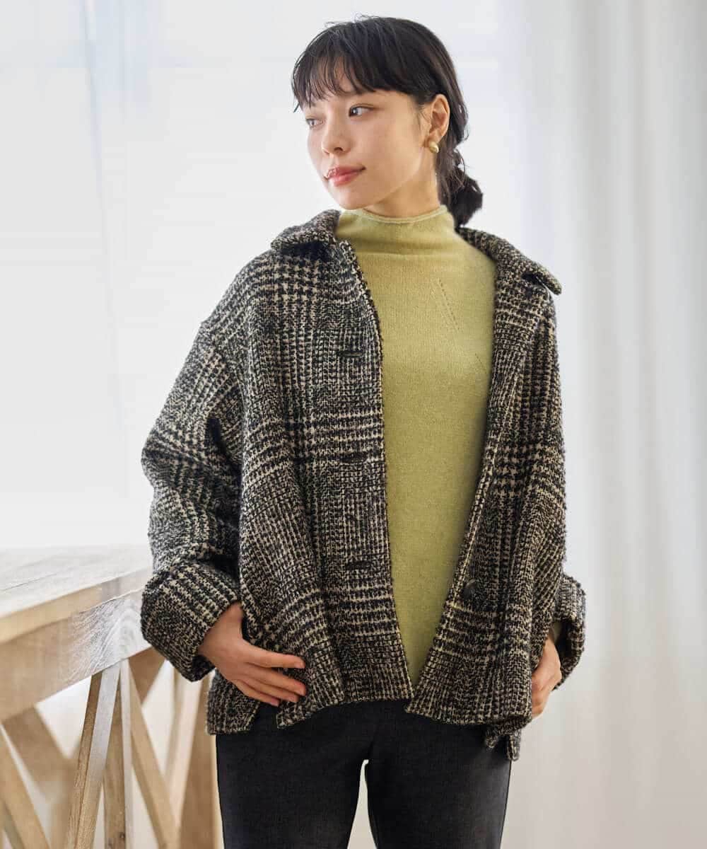 NHVAH36690 GIANNI LO GIUDICE(小さいサイズ)(メゾン ドゥ サンク) [日本製]グレンチェックツイードコート ブラック