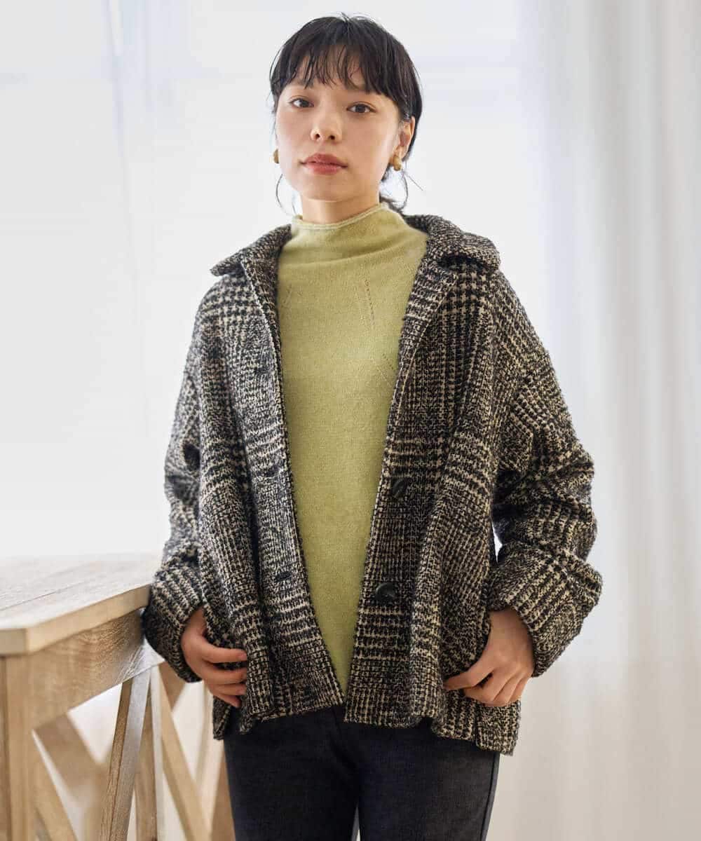 NHVAH36690 GIANNI LO GIUDICE(小さいサイズ)(メゾン ドゥ サンク) [日本製]グレンチェックツイードコート ブラック