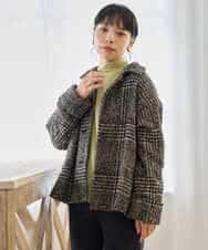 NHVAH36690 GIANNI LO GIUDICE(小さいサイズ)(メゾン ドゥ サンク) [日本製]グレンチェックツイードコート ブラック