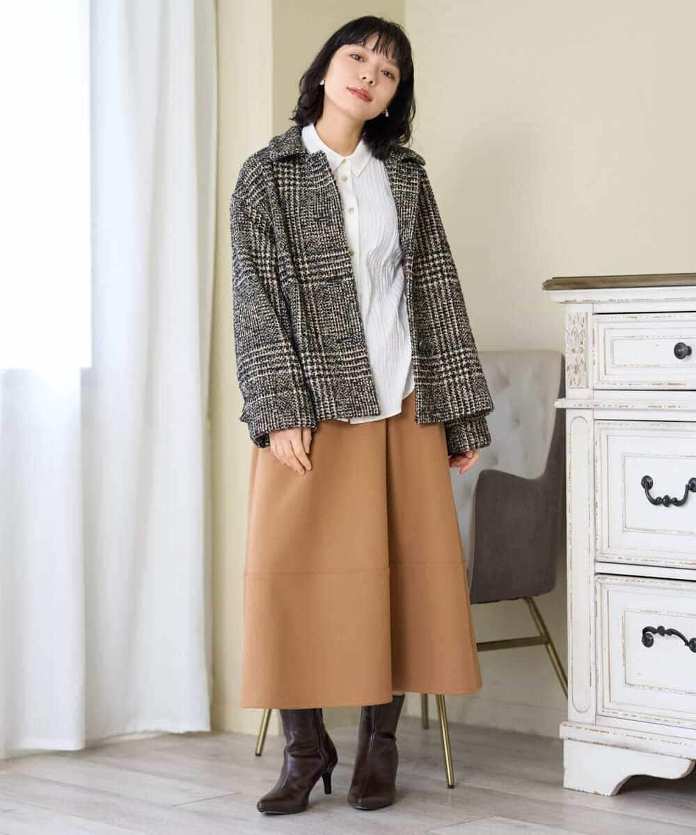 NHVAH36690 GIANNI LO GIUDICE(小さいサイズ)(メゾン ドゥ サンク) [日本製]グレンチェックツイードコート ブラック