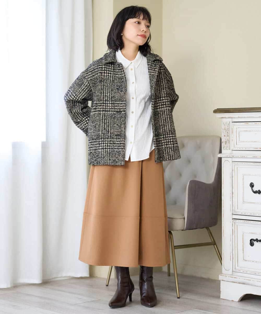 NHVAH36690 GIANNI LO GIUDICE(小さいサイズ)(メゾン ドゥ サンク) [日本製]グレンチェックツイードコート ブラック