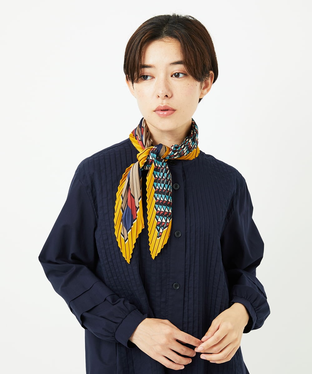 NR3JB02080 GIANNI LO GIUDICE(小さいサイズ)(メゾン ドゥ サンク) ストライプ幾何プリーツプチスカーフ イエロー系
