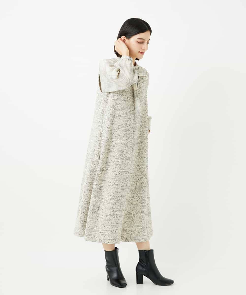 NSEAF85250 Maison de CINQ(メゾン ドゥ サンク) ニットツイードワンピース ダークグレー系