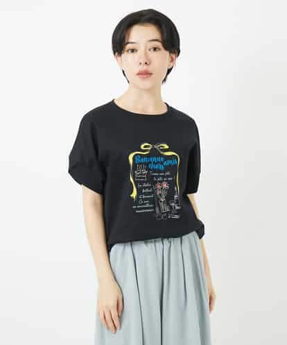 NSKHC91190 Maison de CINQ [接触冷感･紫外線防防止]プリント刺繍コットンTシャツ