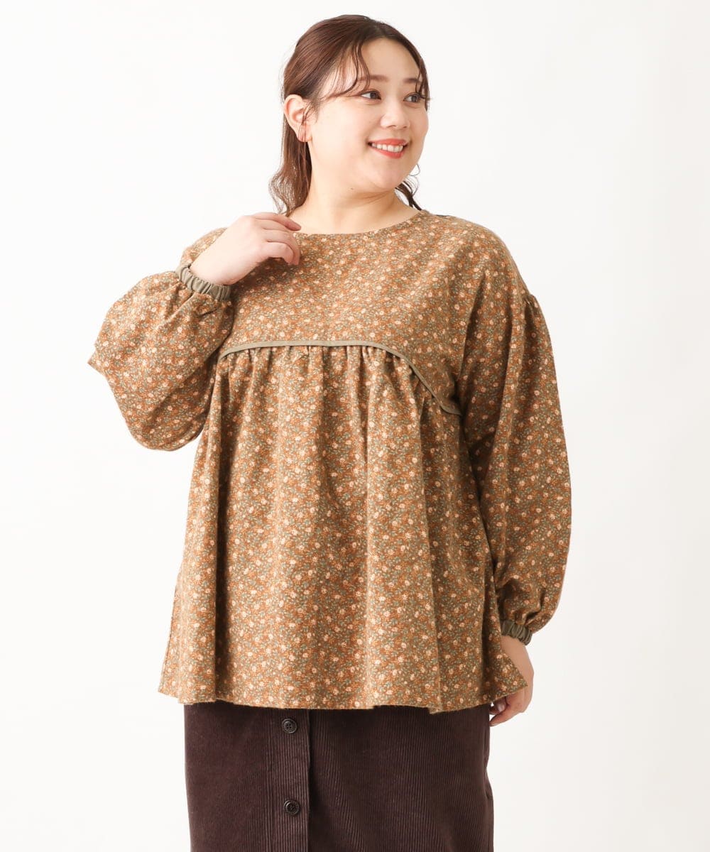 OLBAV19089 eur3(エウルキューブ) 【大きいサイズ/soso×eur3】2WAY花柄ブラウス ブラウン(17）