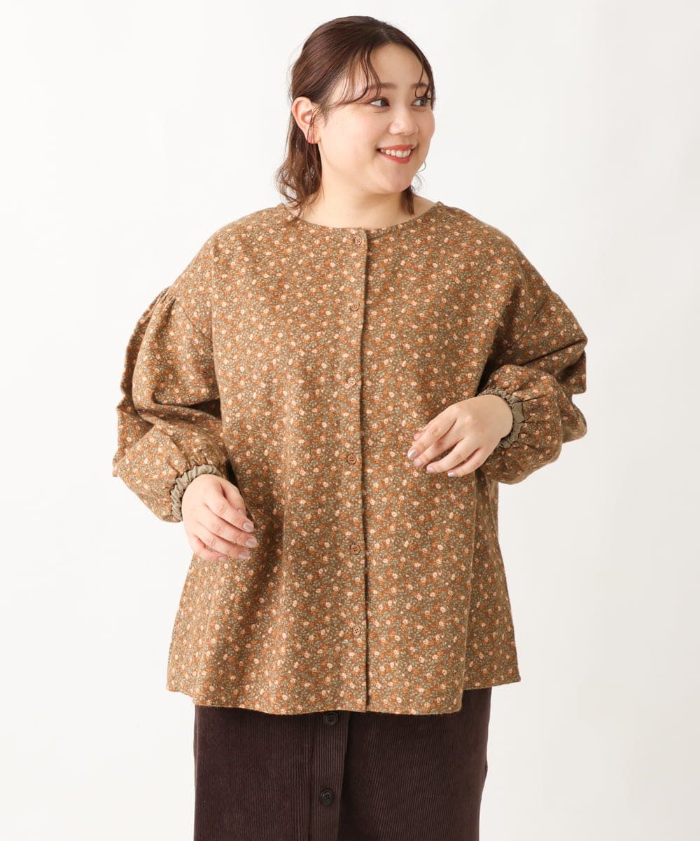 OLBAV19089 eur3(エウルキューブ) 【大きいサイズ/soso×eur3】2WAY花柄ブラウス ブラウン(17）