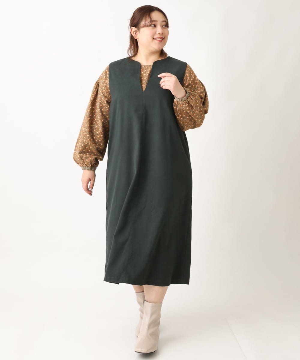 OLBAV19089 eur3(エウルキューブ) 【大きいサイズ/soso×eur3】2WAY花柄ブラウス ブラウン(17）
