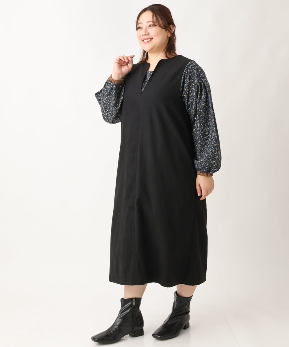 OLBAV19089 eur3(エウルキューブ) 【大きいサイズ/soso×eur3】2WAY花柄ブラウス ネイビー(57)