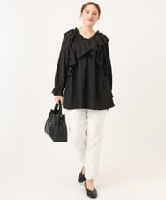 OLBCD12099 eur3(エウルキューブ) 【大きいサイズ】2WAYフリルギャザーブラウス ブラック(94)