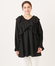 OLBCD12099 eur3(エウルキューブ) 【大きいサイズ】2WAYフリルギャザーブラウス ブラック(94)