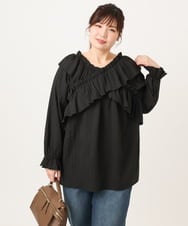OLBCD12099 eur3(エウルキューブ) 【大きいサイズ】2WAYフリルギャザーブラウス ブラック(94)
