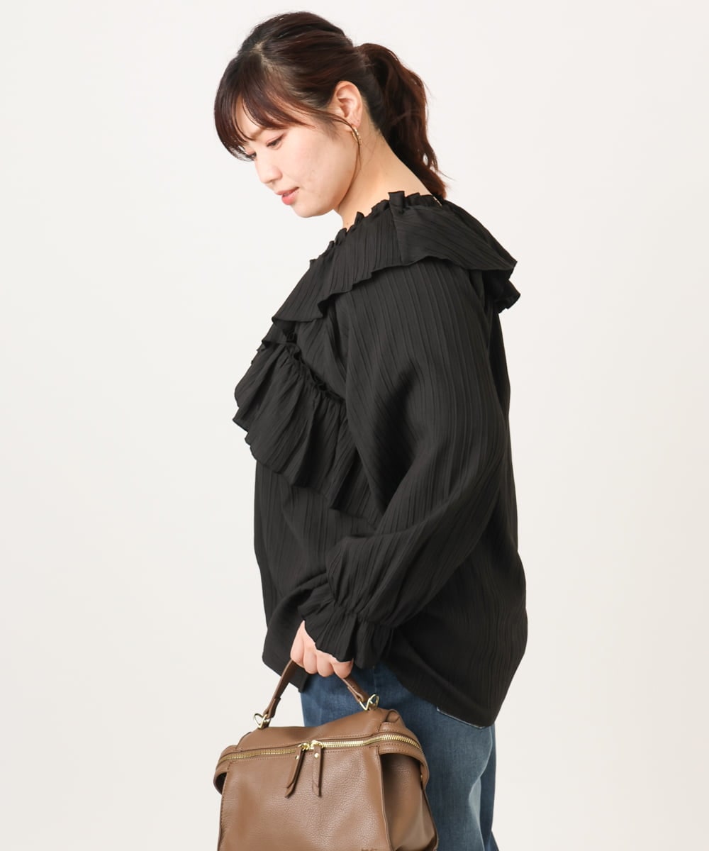 OLBCD12099 eur3(エウルキューブ) 【大きいサイズ】2WAYフリルギャザーブラウス ブラック(94)