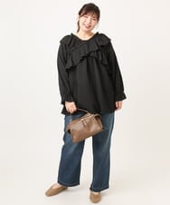 OLBCD12099 eur3(エウルキューブ) 【大きいサイズ】2WAYフリルギャザーブラウス ブラック(94)