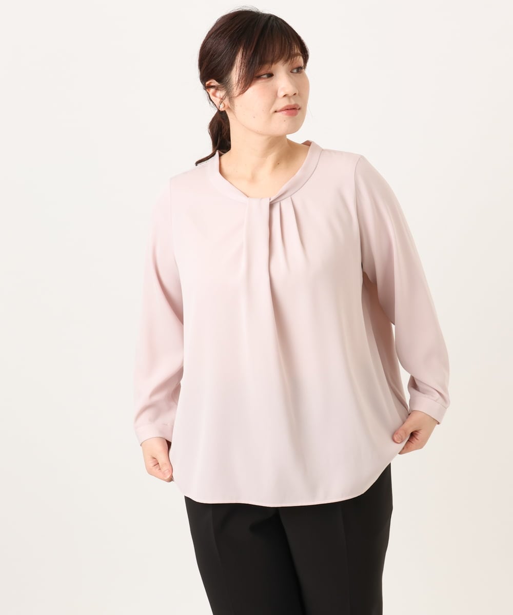 OLBDD04089 eur3(エウルキューブ) 【大きいサイズ/11号サイズあり】ジョーゼットタックブラウス ライトピンク(01)