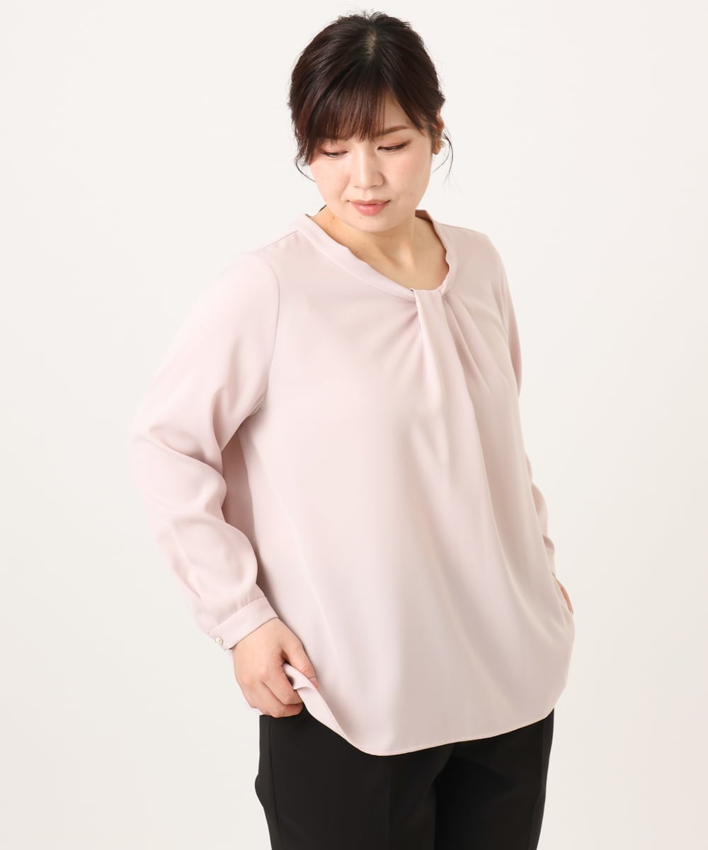 OLBDD04089 eur3(エウルキューブ) 【大きいサイズ/11号サイズあり】ジョーゼットタックブラウス ライトピンク(01)
