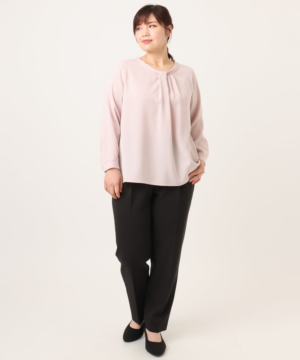 OLBDD04089 eur3(エウルキューブ) 【大きいサイズ/11号サイズあり】ジョーゼットタックブラウス ライトピンク(01)
